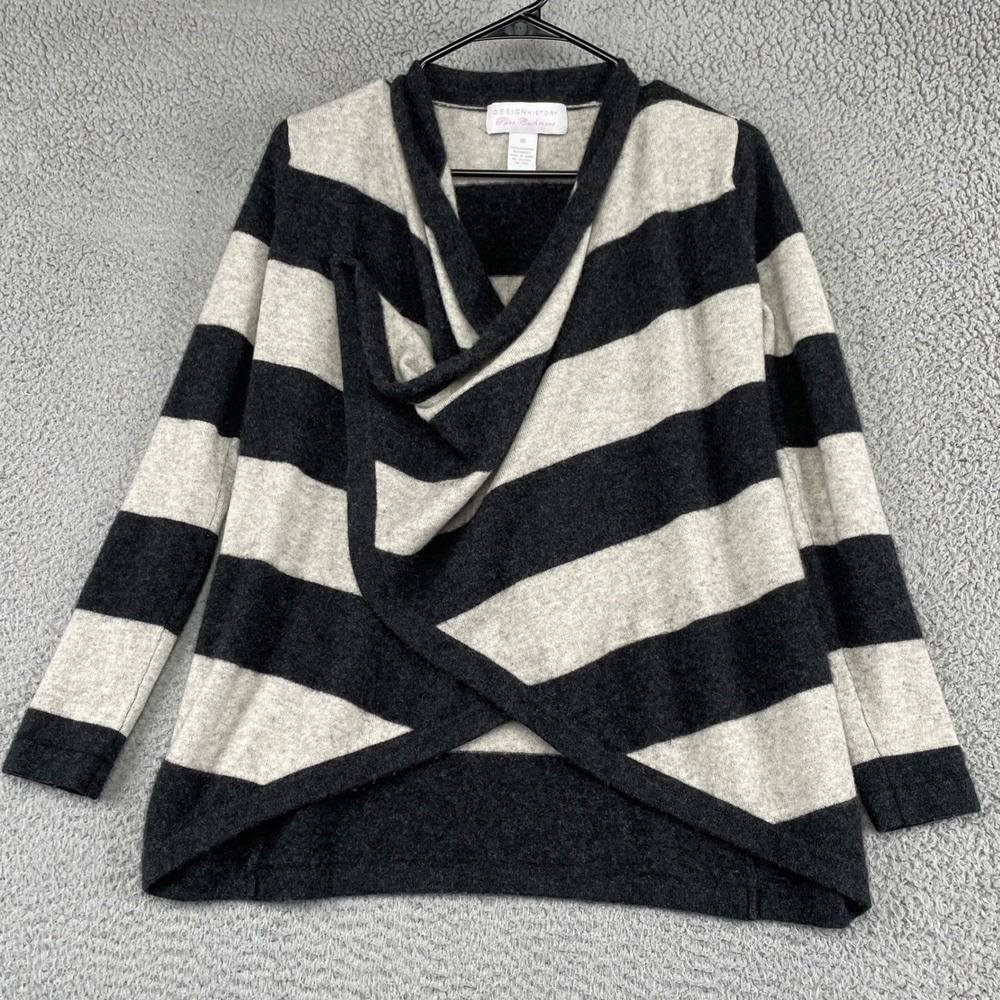 Design History Sweater Womens XS Grey Black Pure Cashmere Draped Wrap Stripe